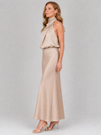 Nopal | Vestito Midi Senza Maniche con Collo Drappeggiato - Eleganza e Stile per Ogni Occasione!