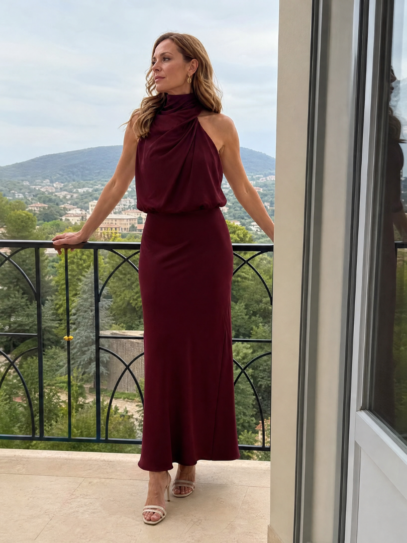Nopal | Vestito Midi Senza Maniche con Collo Drappeggiato - Eleganza e Stile per Ogni Occasione!