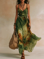ELIRA | Maxi Abito Astratto Verde - Eleganza Unica per Ogni Occasione!