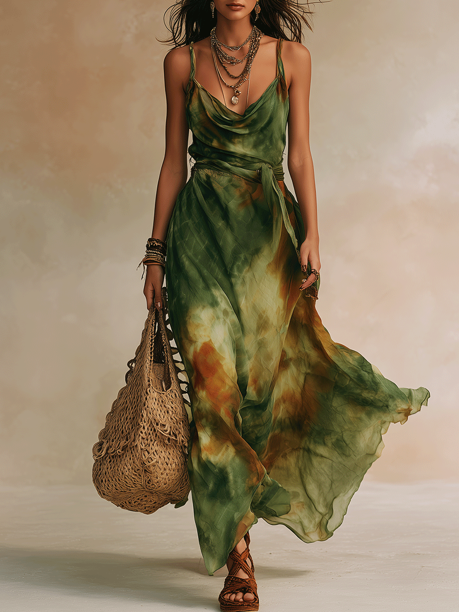 ELIRA | Maxi Abito Astratto Verde - Eleganza Unica per Ogni Occasione!