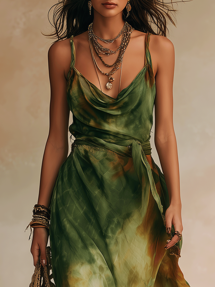 ELIRA | Maxi Abito Astratto Verde - Eleganza Unica per Ogni Occasione!