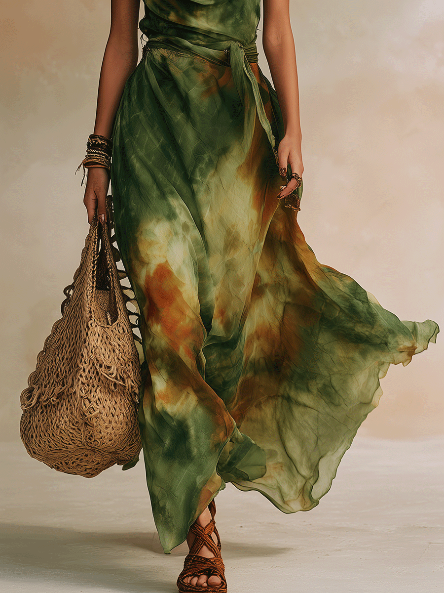ELIRA | Maxi Abito Astratto Verde - Eleganza Unica per Ogni Occasione!