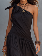 SELENA | Maxi Abito Monospalla Nero - Eleganza Unica per Ogni Occasione