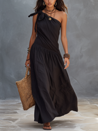 SELENA | Maxi Abito Monospalla Nero - Eleganza Unica per Ogni Occasione