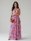 Nori | Abito Maxi Floreale con Scollo All'Americana e Corpetto Arricciato - Stile e Comfort per Ogni Occasione!
