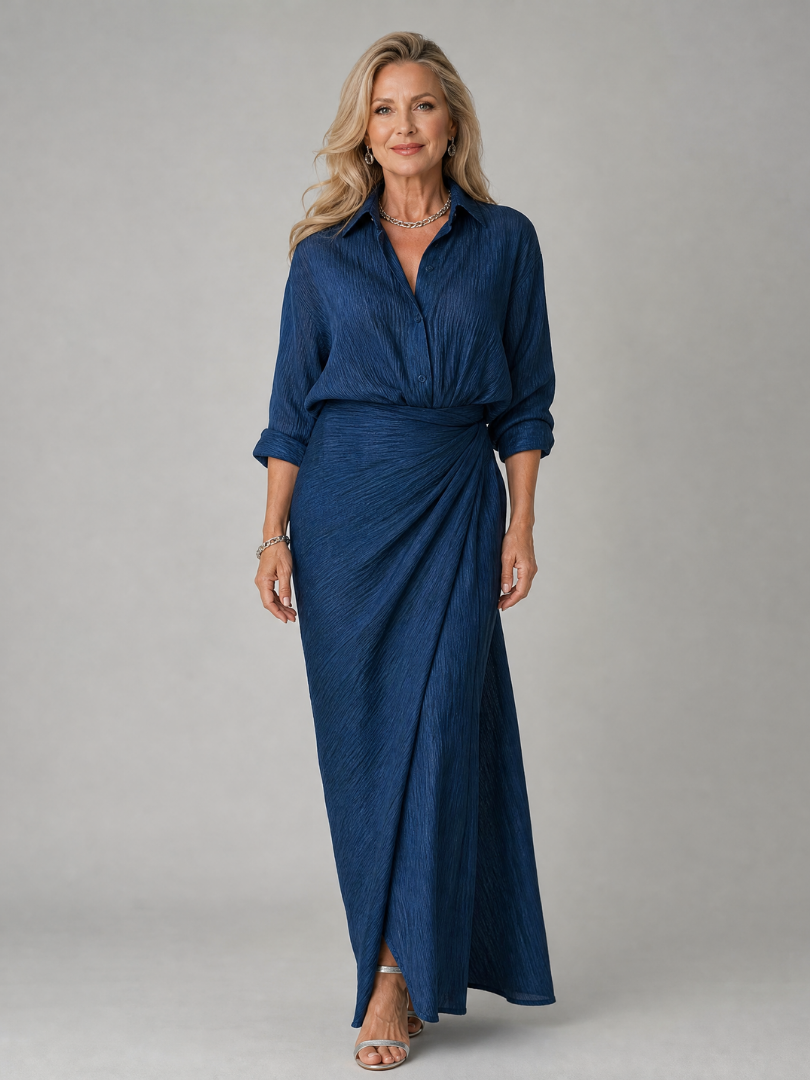 Mirque | Abito Maxi Elegante a Maniche Lunghe con Incrocio - Stile e Comfort per Ogni Occasione!