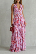 Belladina | Abito Lungo Romantico con Scollo All'Americana e Cascata di Rose