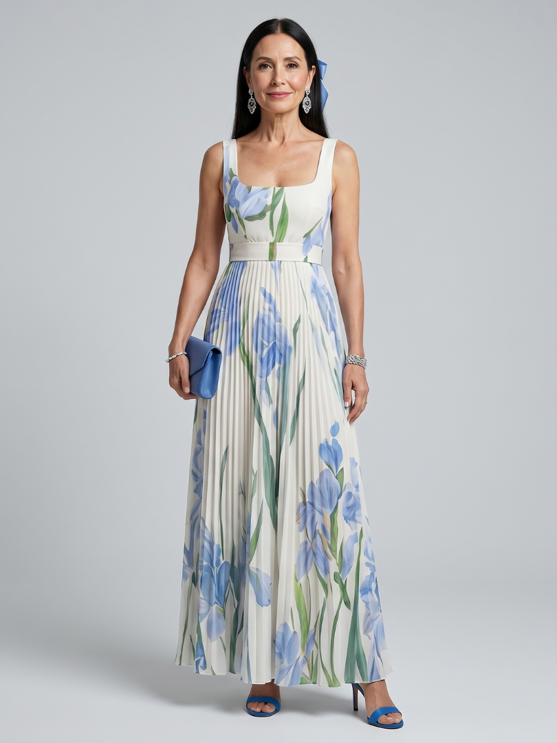 Ophelia | Abito Midi Senza Maniche con Scollatura Quadrata e Stampa Floreale - Eleganza Primaverile!