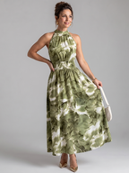 Olivia | Abito Midi con Vita Arricciata e Stampa Astratta - Eleganza Unica per Ogni Occasione!