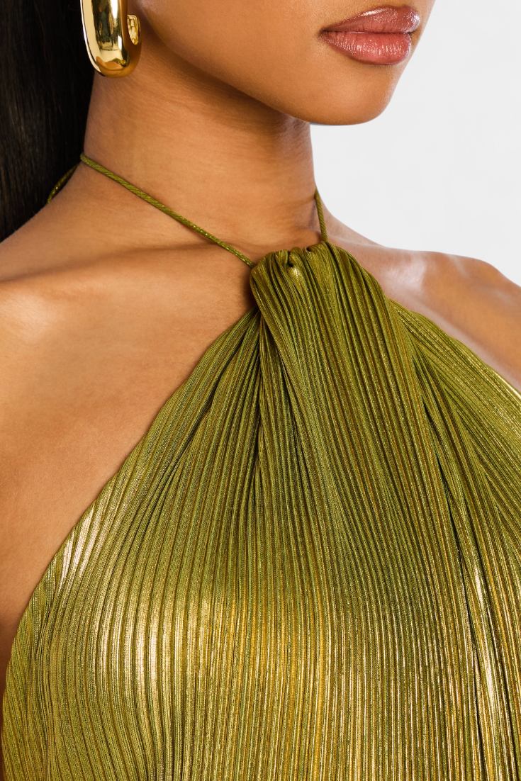 Abito Halter Metallico Emma con Schiena Scoperta - Eleganza e Stile Unici!