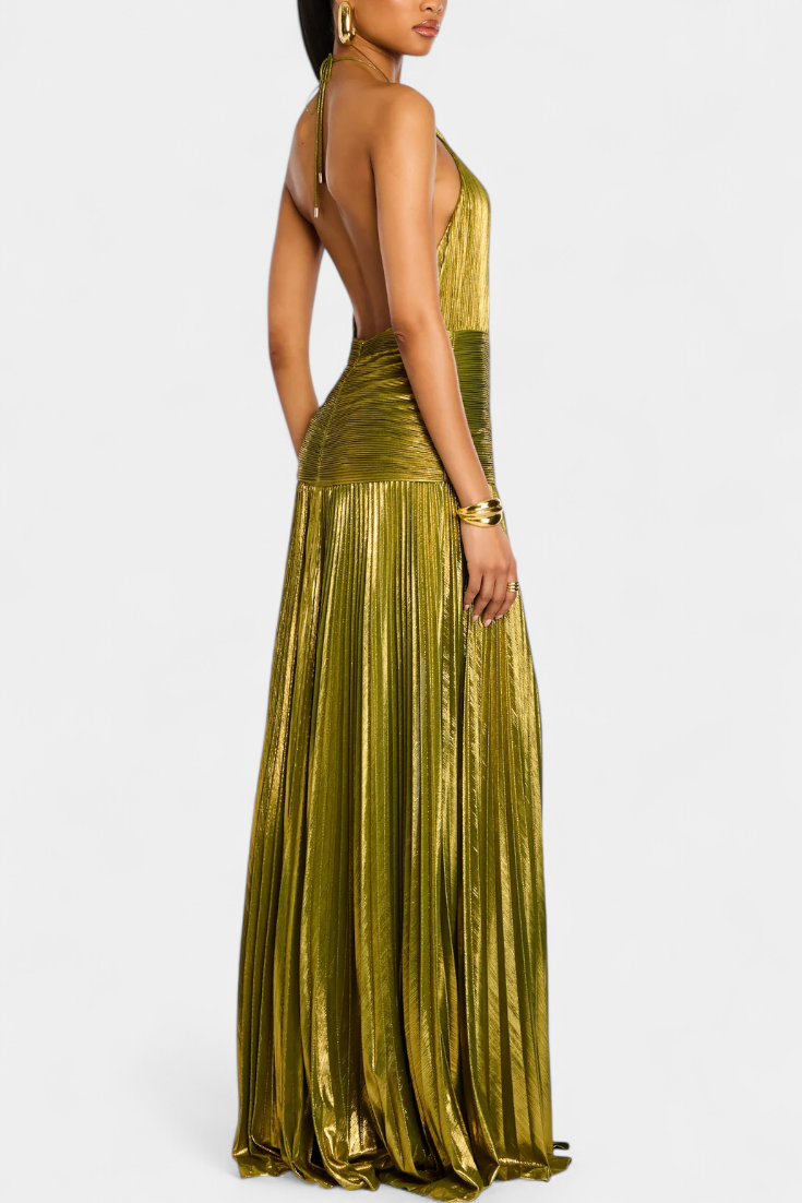 Abito Halter Metallico Emma con Schiena Scoperta - Eleganza e Stile Unici!