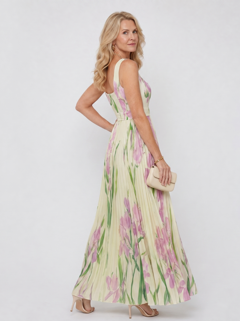 Oriana | Vestito Midi Senza Maniche con Scollo Quadrato e Pieghe - Eleganza e Stile per Ogni Occasione!