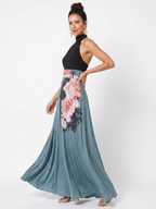 Olympas | Abito Maxi Elegante con Corpetto Halter e Gonna Floreale da Sogno