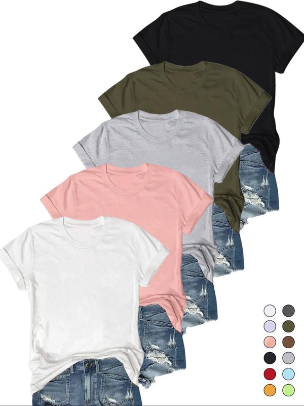 OLIVE™ - Set di 5 T-shirt Casual a Maniche Corte per un Look Fresco e Stile Unico!