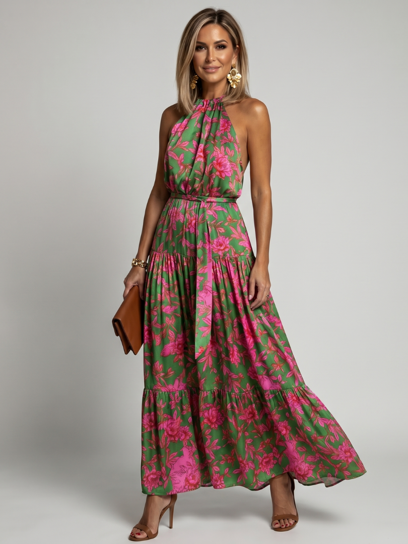 Rosa | Abito Midi Drappeggiato con Scollo Halter - Eleganza e Stile per Ogni Occasione!