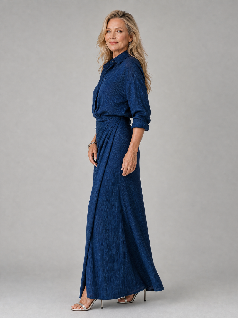 Mirque | Abito Maxi Elegante a Maniche Lunghe con Incrocio - Stile e Comfort per Ogni Occasione!