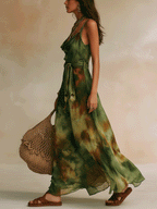 ELIRA | Maxi Abito Astratto Verde - Eleganza Unica per Ogni Occasione!