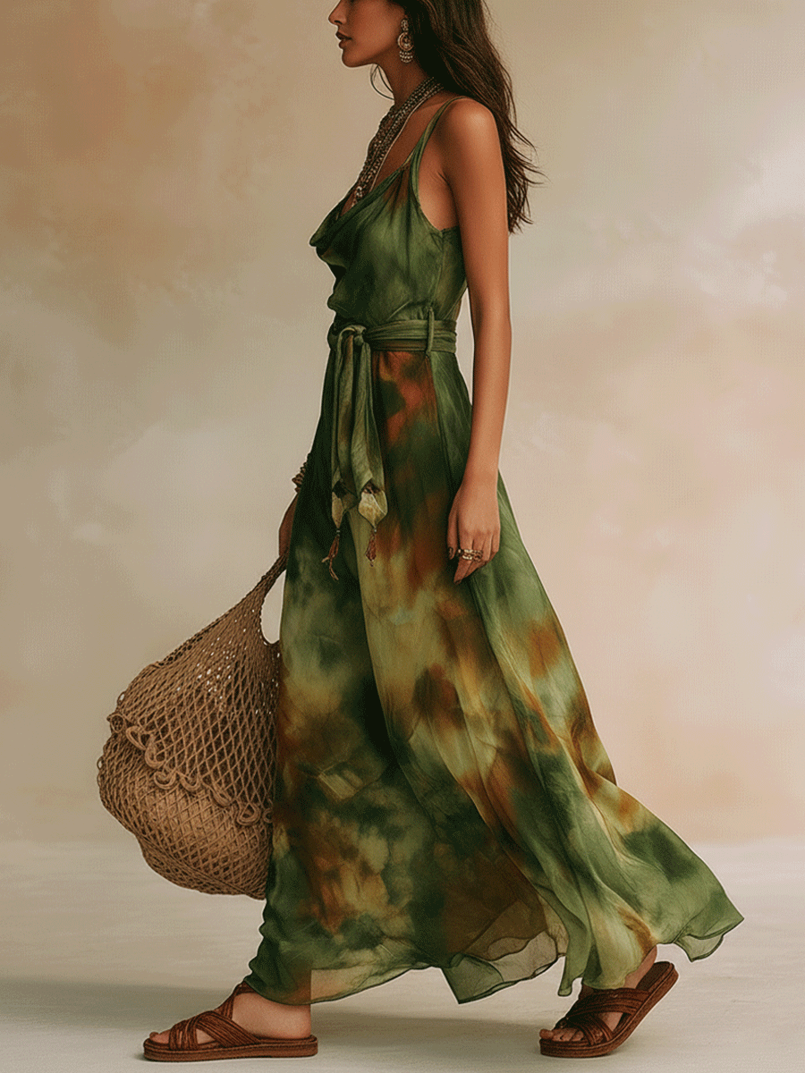 ELIRA | Maxi Abito Astratto Verde - Eleganza Unica per Ogni Occasione!