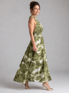 Olivia | Abito Midi con Vita Arricciata e Stampa Astratta - Eleganza Unica per Ogni Occasione!