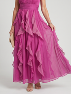 Abito Maxi Orea con Collo Alto e Strati di Rouches - Eleganza e Stile Unici!