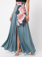 Olympas | Abito Maxi Elegante con Corpetto Halter e Gonna Floreale da Sogno