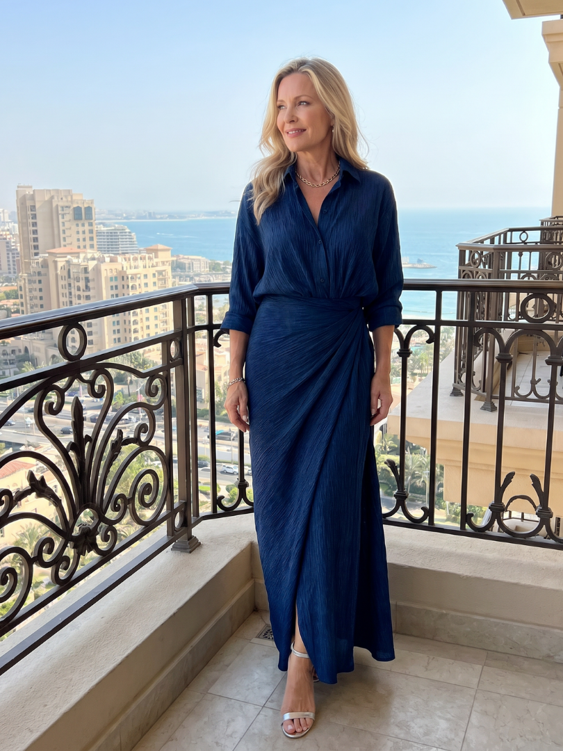 Mirque | Abito Maxi Elegante a Maniche Lunghe con Incrocio - Stile e Comfort per Ogni Occasione!