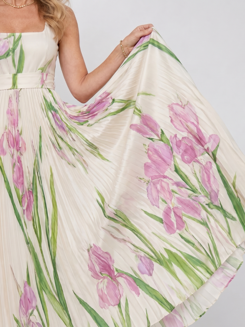 Oriana | Vestito Midi Senza Maniche con Scollo Quadrato e Pieghe - Eleganza e Stile per Ogni Occasione!