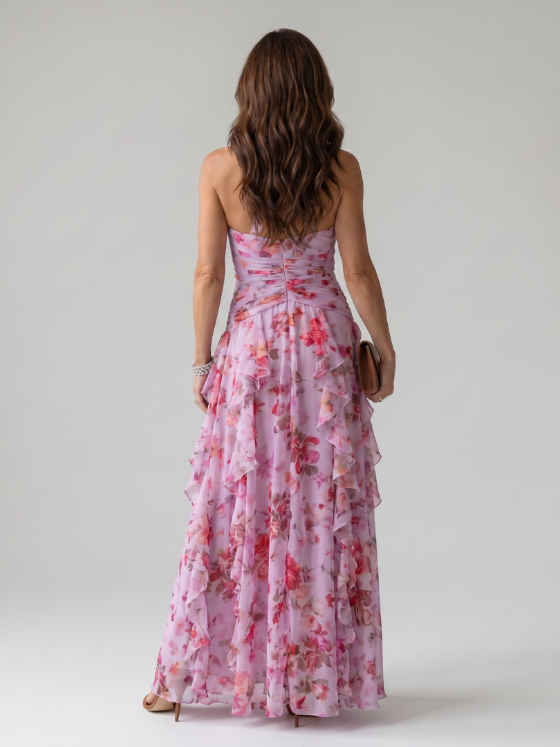 Nori | Abito Maxi Floreale con Scollo All'Americana e Corpetto Arricciato - Stile e Comfort per Ogni Occasione!