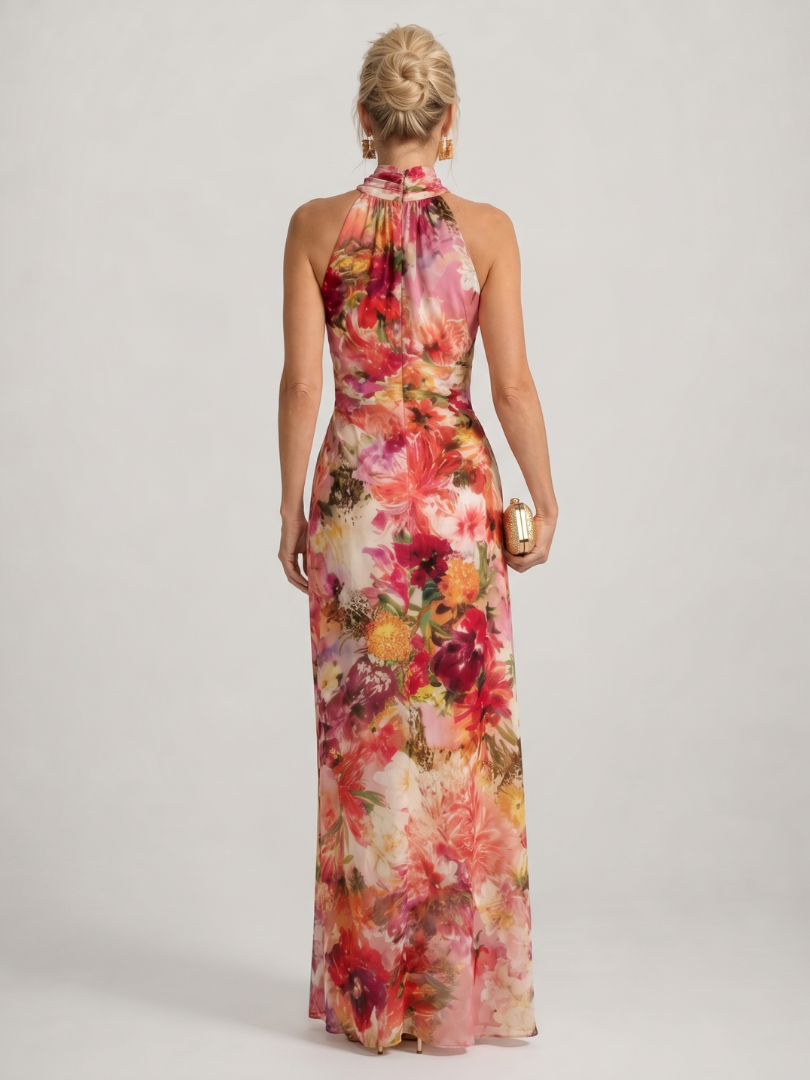 Elisabetta | Abito Maxi Floreale con Collo Halter - Eleganza e Stile per Ogni Occasione!