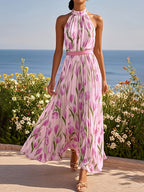 Tulipa™ - Maxi Abito Halterneck con Design a Tulipano: Eleganza e Stile Unici!