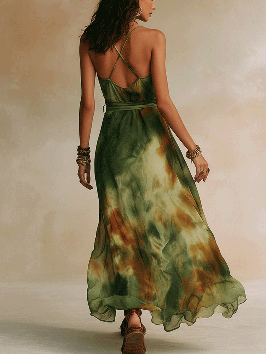 ELIRA | Maxi Abito Astratto Verde - Eleganza Unica per Ogni Occasione!