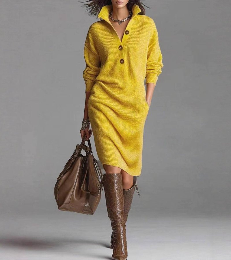 Scarlett | Abito Invernale Elegante con Bottoni - Stile e Comfort per la Stagione Fredda!