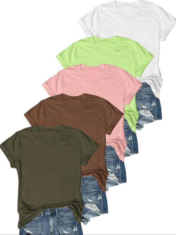OLIVE™ - Set di 5 T-shirt Casual a Maniche Corte per un Look Fresco e Stile Unico!