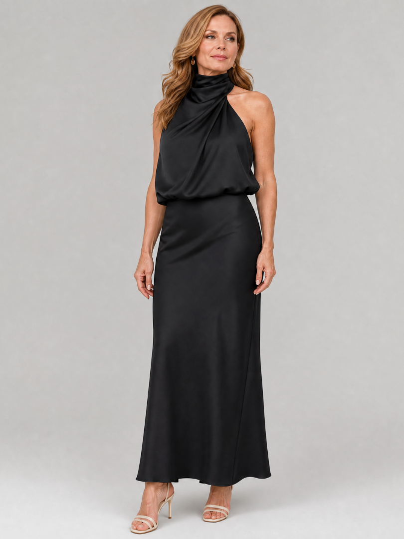 Nopal | Vestito Midi Senza Maniche con Collo Drappeggiato - Eleganza e Stile per Ogni Occasione!