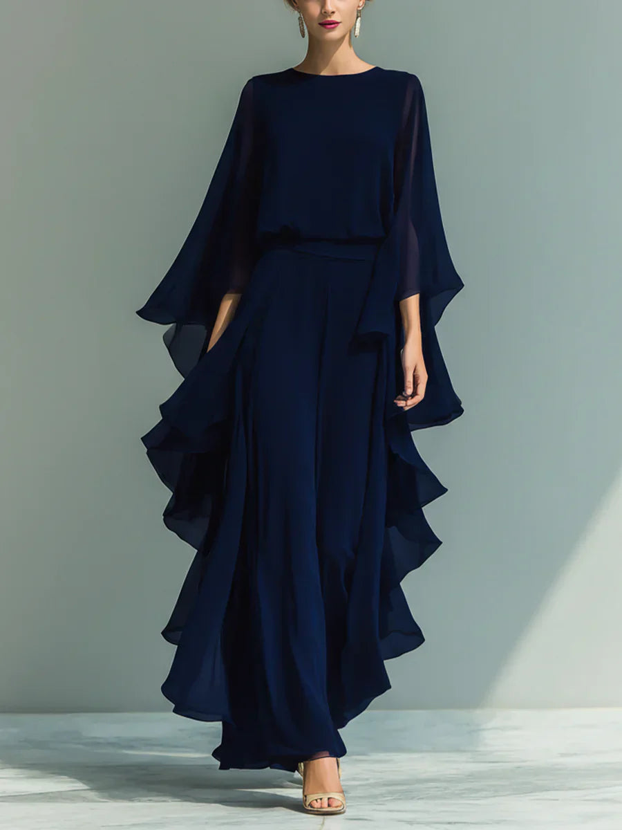 Helena | Completo Chic in Chiffon con Volant - Eleganza Senza Tempo