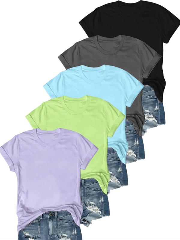 OLIVE™ - Set di 5 T-shirt Casual a Maniche Corte per un Look Fresco e Stile Unico!