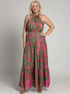 Rosa | Abito Midi Drappeggiato con Scollo Halter - Eleganza e Stile per Ogni Occasione!