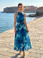 Olivia | Abito Midi con Vita Arricciata e Stampa Astratta - Eleganza Unica per Ogni Occasione!