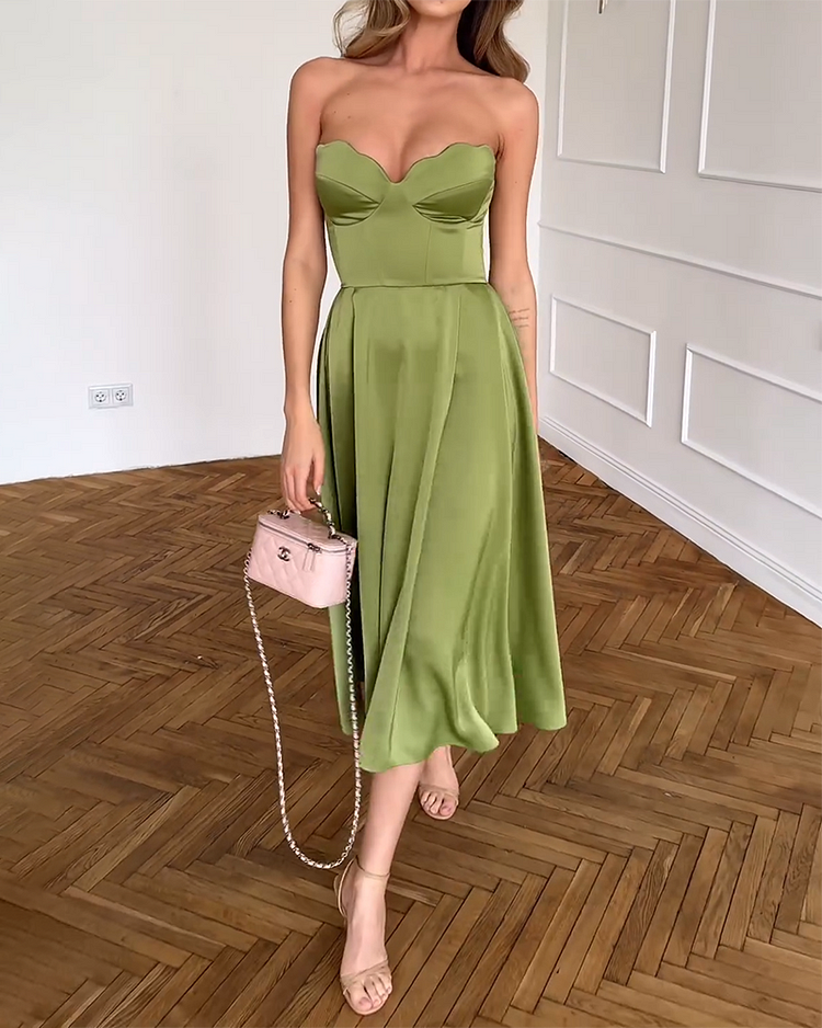 Liora | Abito Midi Chic Senza Spalline per un Look Elegante