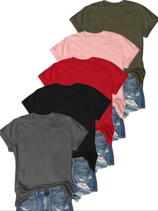 OLIVE™ - Set di 5 T-shirt Casual a Maniche Corte per un Look Fresco e Stile Unico!