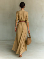 Camille™ | Maxi Abito Elegante con Rever e Cintura in Vita - Stile Unico per Ogni Occasione!