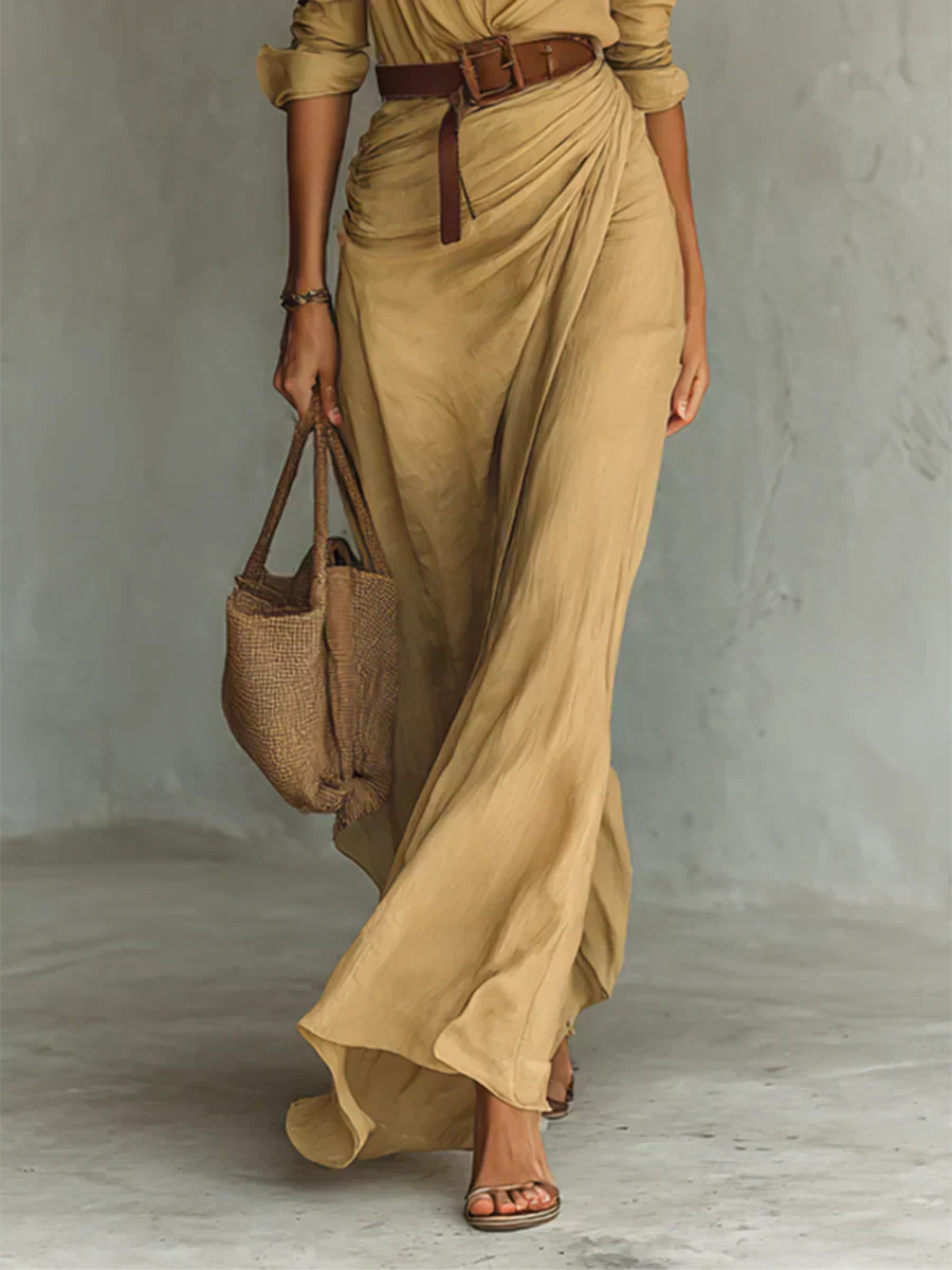 Camille™ | Maxi Abito Elegante con Rever e Cintura in Vita - Stile Unico per Ogni Occasione!