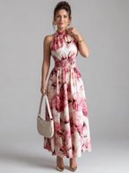 Olivia | Abito Midi con Vita Arricciata e Stampa Astratta - Eleganza Unica per Ogni Occasione!