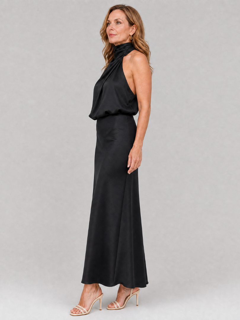Nopal | Vestito Midi Senza Maniche con Collo Drappeggiato - Eleganza e Stile per Ogni Occasione!