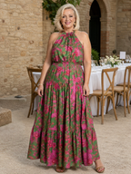 Rowen | Abito Midi Drappeggiato con Scollo Halter – Eleganza e Stile Unici!