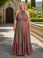 Rowen | Abito Midi Drappeggiato con Scollo Halter – Eleganza e Stile Unici!