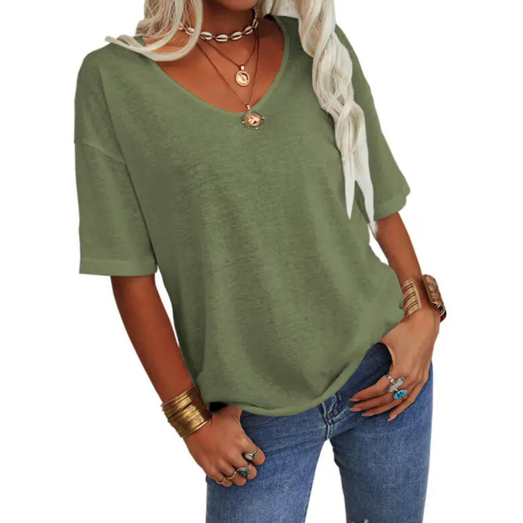 KATIE™ – T-shirt Essenziale Relaxed con Scollo a V: Comfort e Stile per Ogni Occasione!