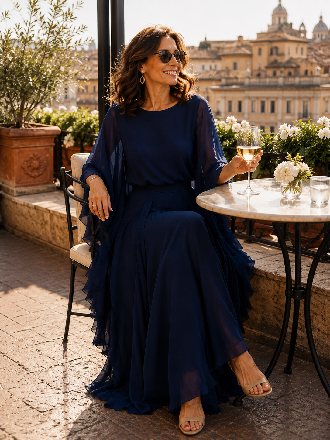Helena | Completo Chic in Chiffon con Volant - Eleganza Senza Tempo