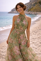 Livia | Maxi Abito Floreale con Scollo Halter - Eleganza Estiva per Ogni Occasione