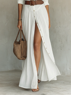 Lana | Abito Maxi Lungo da Donna in Lino con Collo e Maniche Lunghe - Eleganza e Comfort per Ogni Occasione!